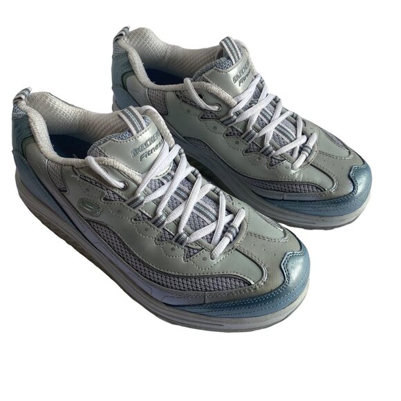 Skechers Shape-Ups Fitness Shoes Women 10 W Light Blue Gray Leather Upper Walk - Picture 1 of 9